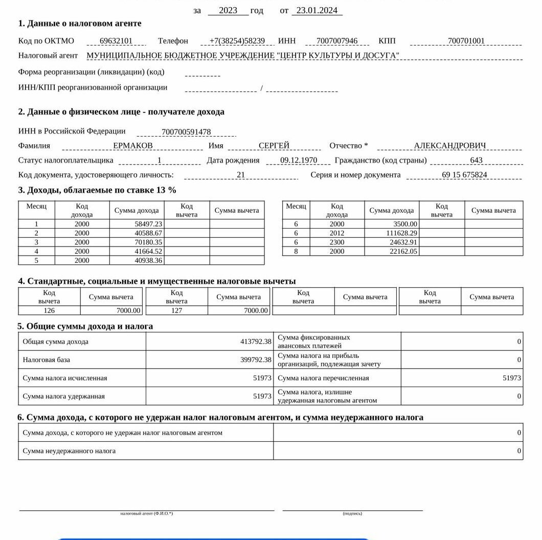 Сведения о доходах директора АНО Ермакова С.А.