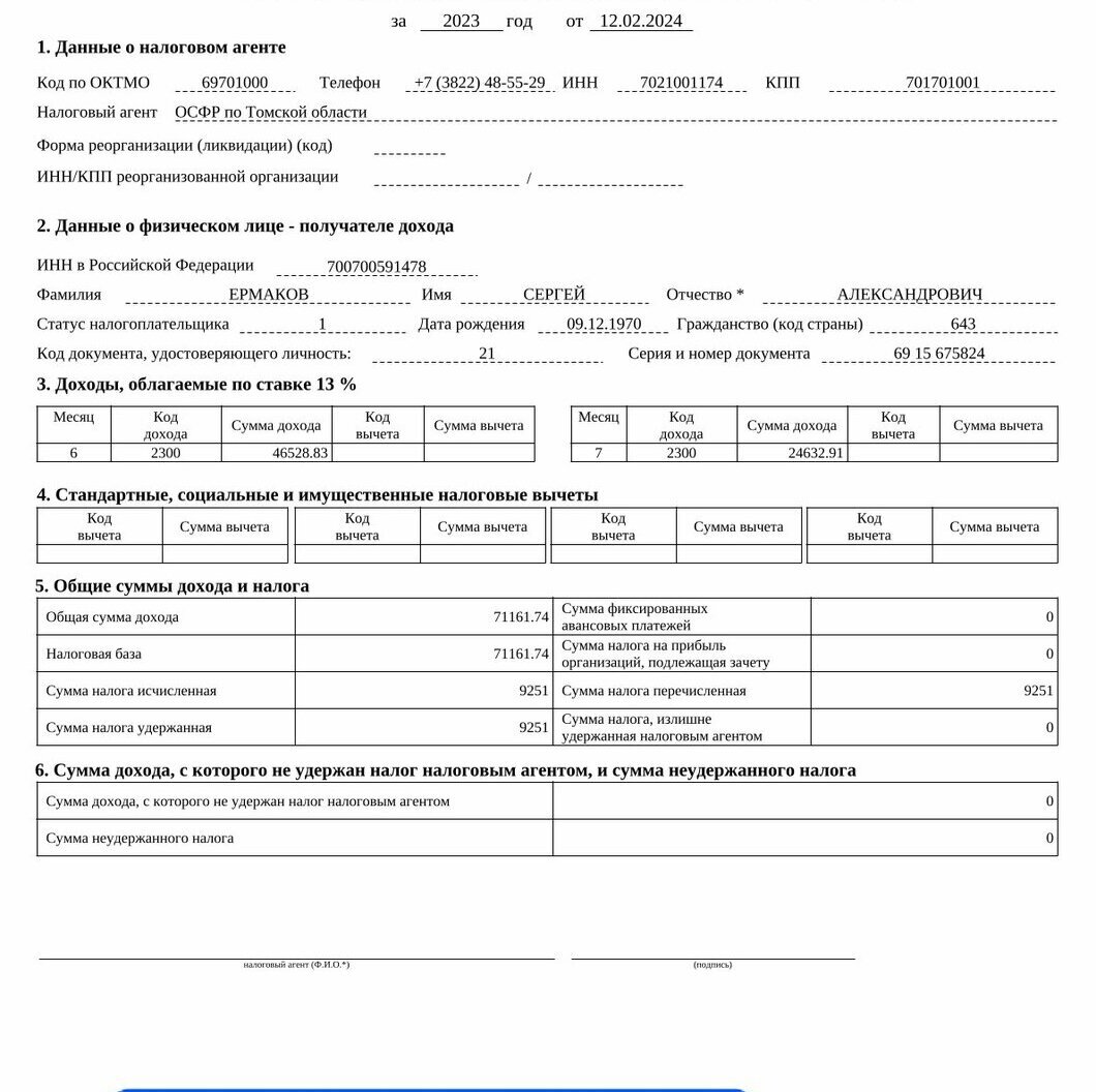 Сведения о доходах директора АНО Ермакова С.А.